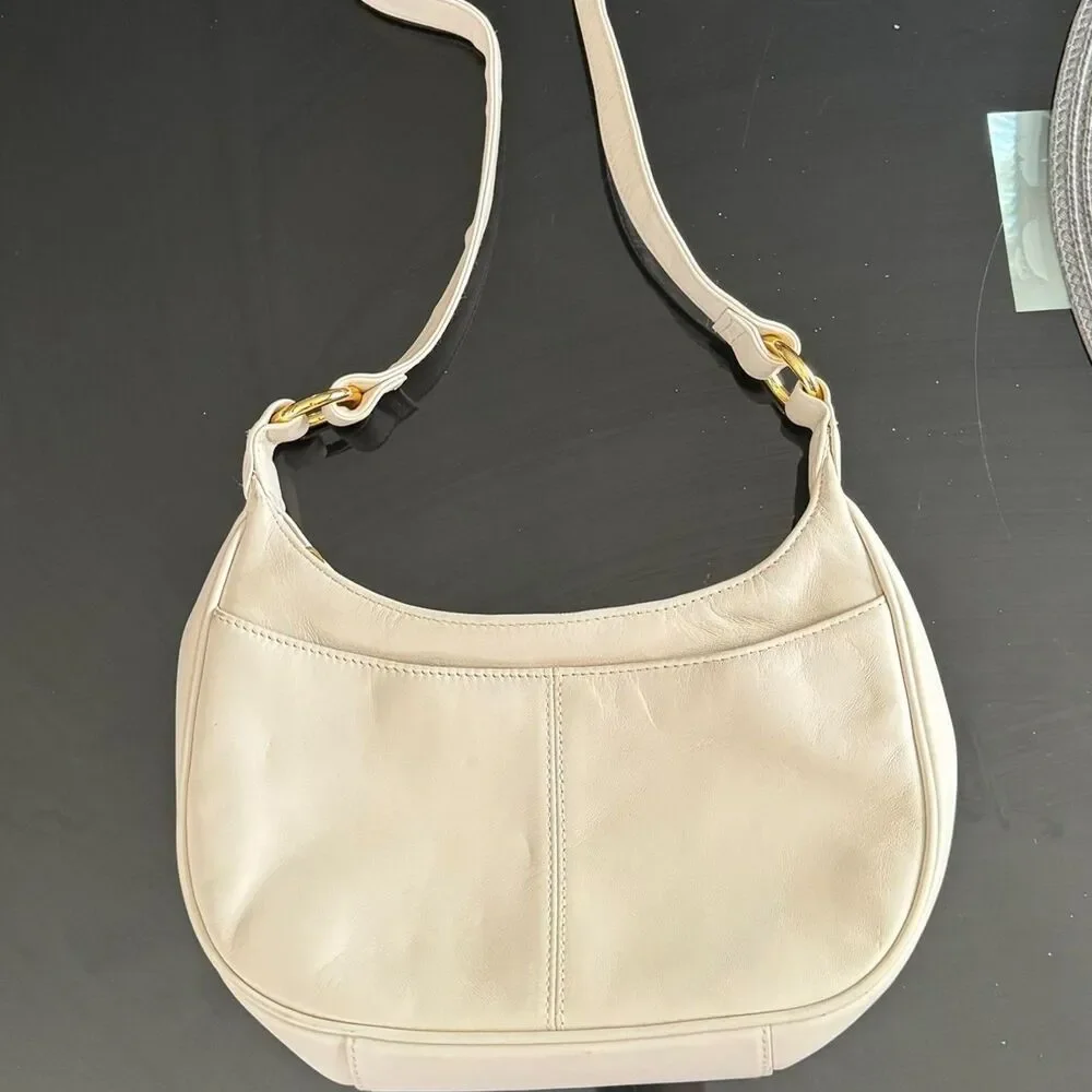 Etienne Aigner Cream Leather Crescent Shoulder Bag Vintage Y2K Minimalist Purse
